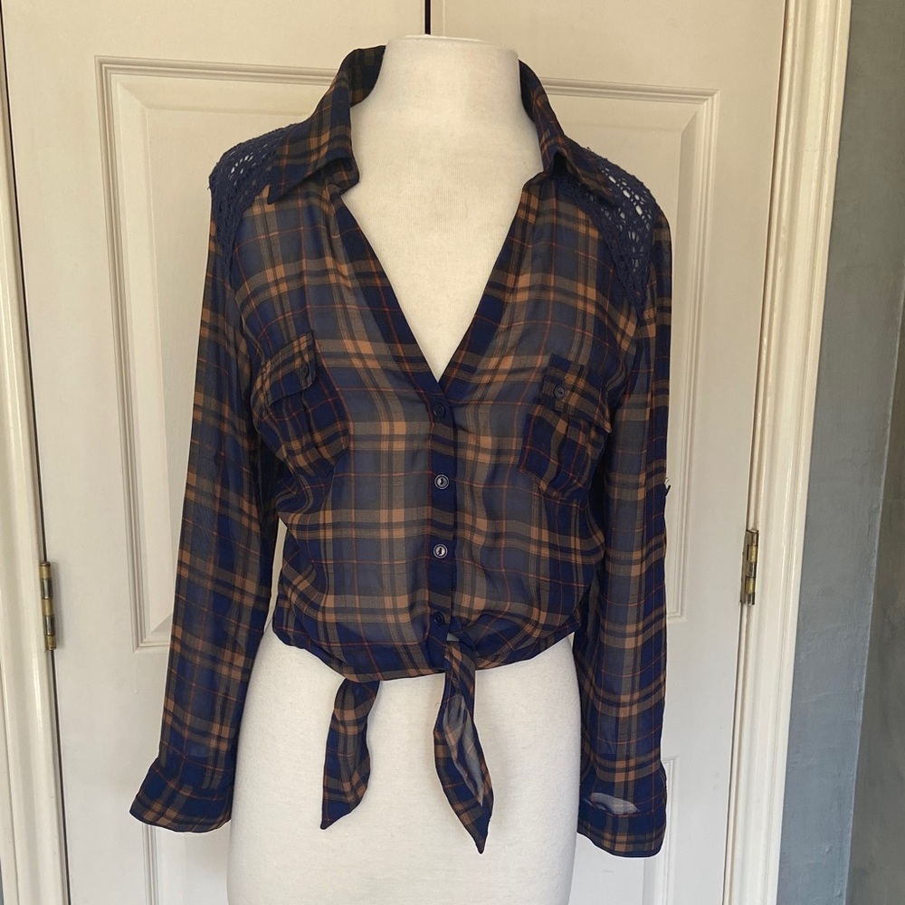 Boho Plaid Sheer Blouse